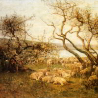 Tending The Flock In A Blossoming Landscape by Louis Aime Japy