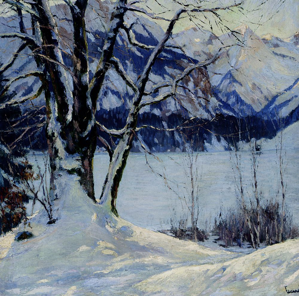 A Frozen Lake In A Mountainous Winter Landscape by Edward Cucuel