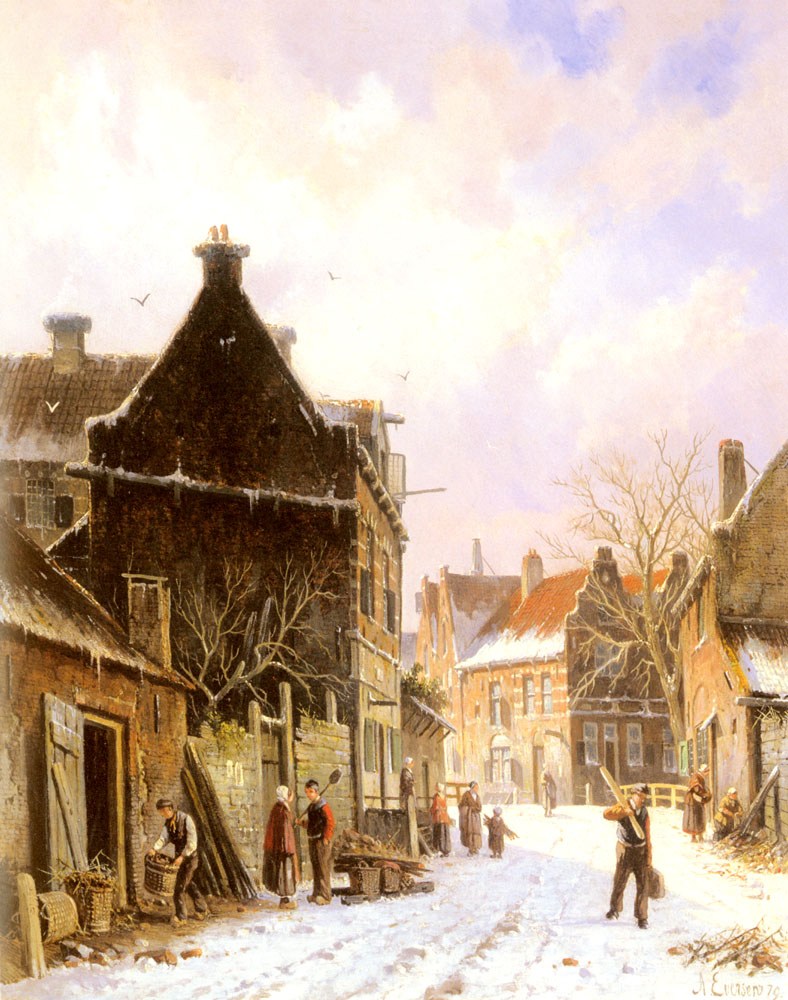 A Village Street Scene in Winter by Adrianus Eversen
