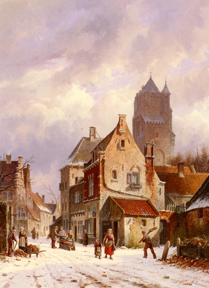 A Winter Street Scene by Adrianus Eversen