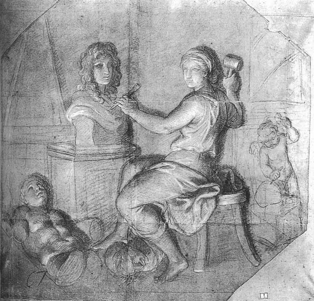Allegory Sculpture Working on the Kings Bust by Charles Le Brun
