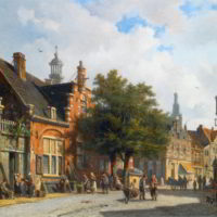 Figures in the Sunlit Streets of a Dutch Town by Adrianus Eversen