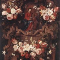 Floral Wreath with Madonna and Child by Daniel Seghers