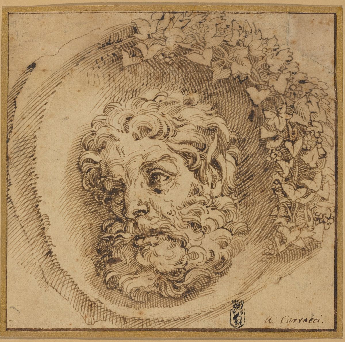 Head of a Faun in a Concave (roundel) by Agostino Carracci
