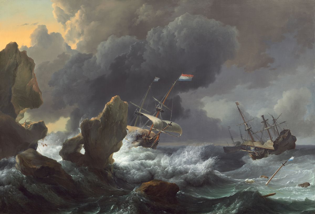 Ships in Distress off a Rocky Coast by Ludolf Backhuysen