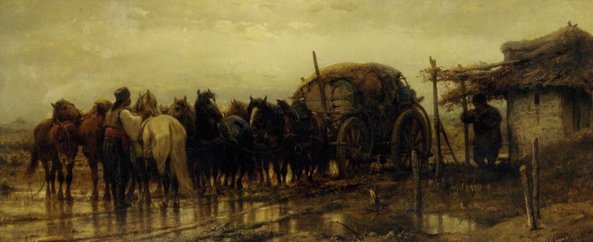 Hitching Horses by Adolf Schreyer