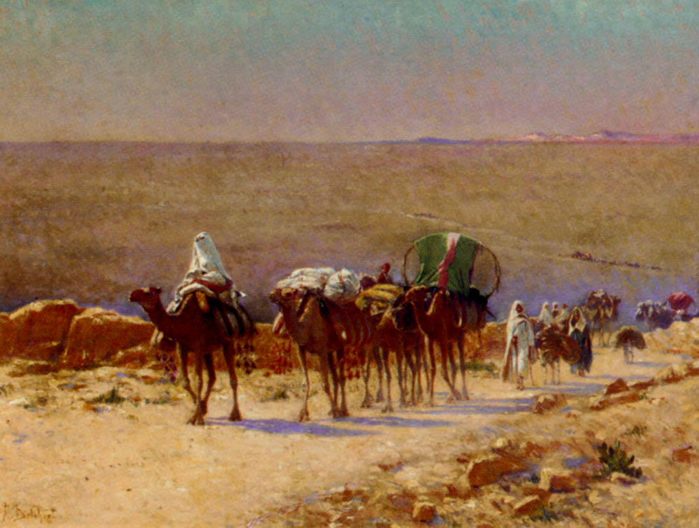 The Caravan In The Desert by Alexis Auguste Delahogue
