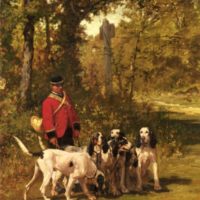 A Huntmaster with his Dogs on a Forest Trail by Charles Olivier De Penne
