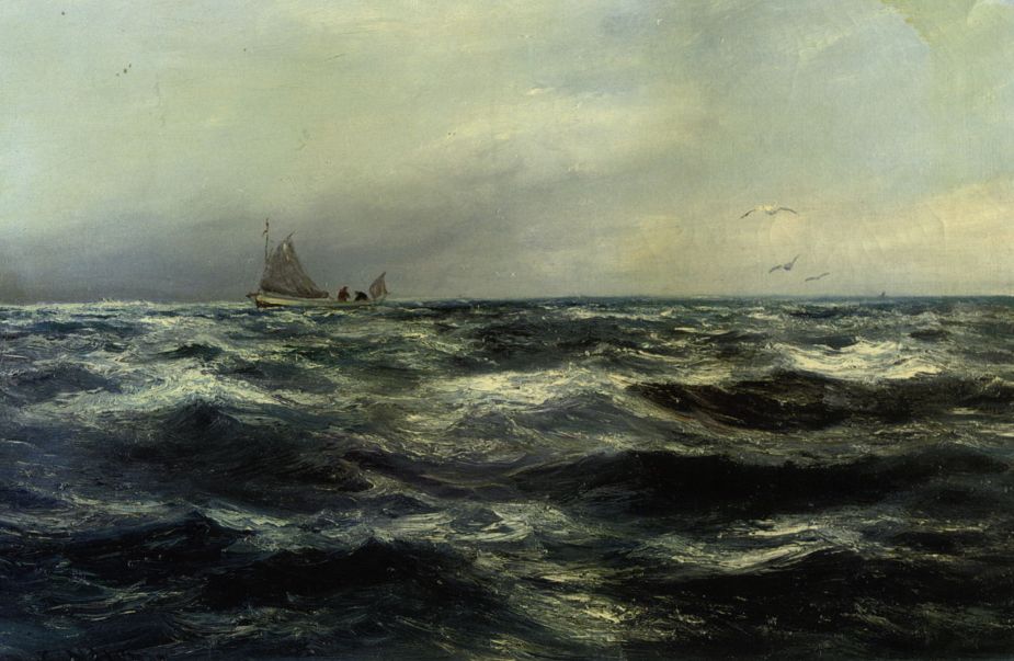 Cornish Sea and Working Boat by Charles Napier Hemy