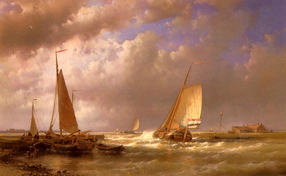 Dutch Barges At The Mouth Of An Estuary by Abraham Hulk Snr