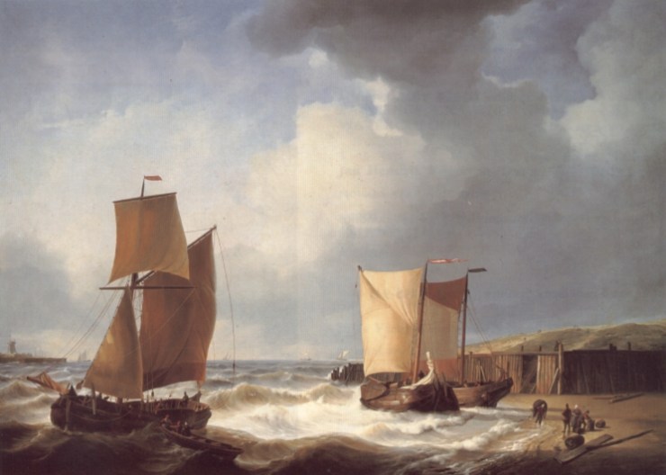 Fisherfolk and Ships by the Coast by Abraham Hulk Snr