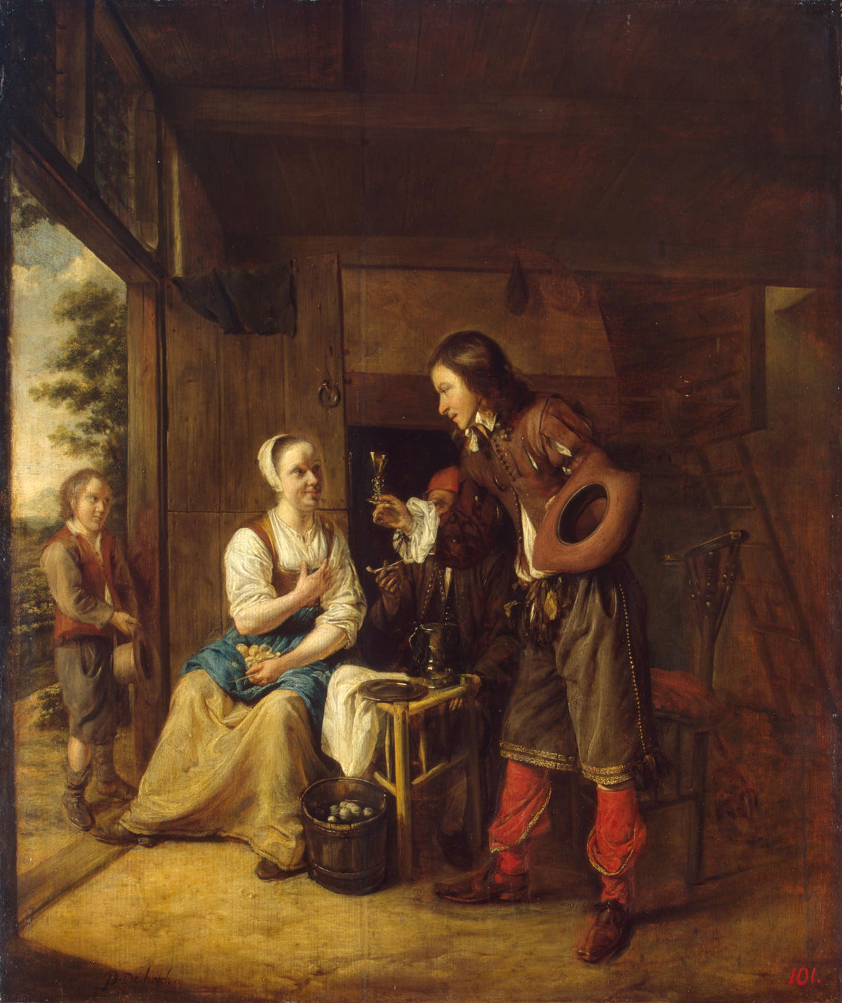A Man Offering a Glass of Wine to a Woman by Pieter de Hooch