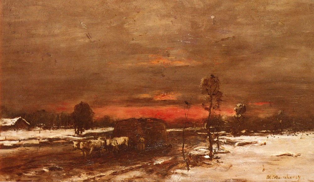 A Winter Landscape at Sunset by Mihaly Munkacsy