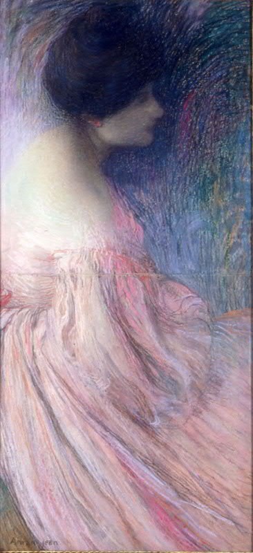 Femme en robe rose by Edmond Francois Aman Jean
