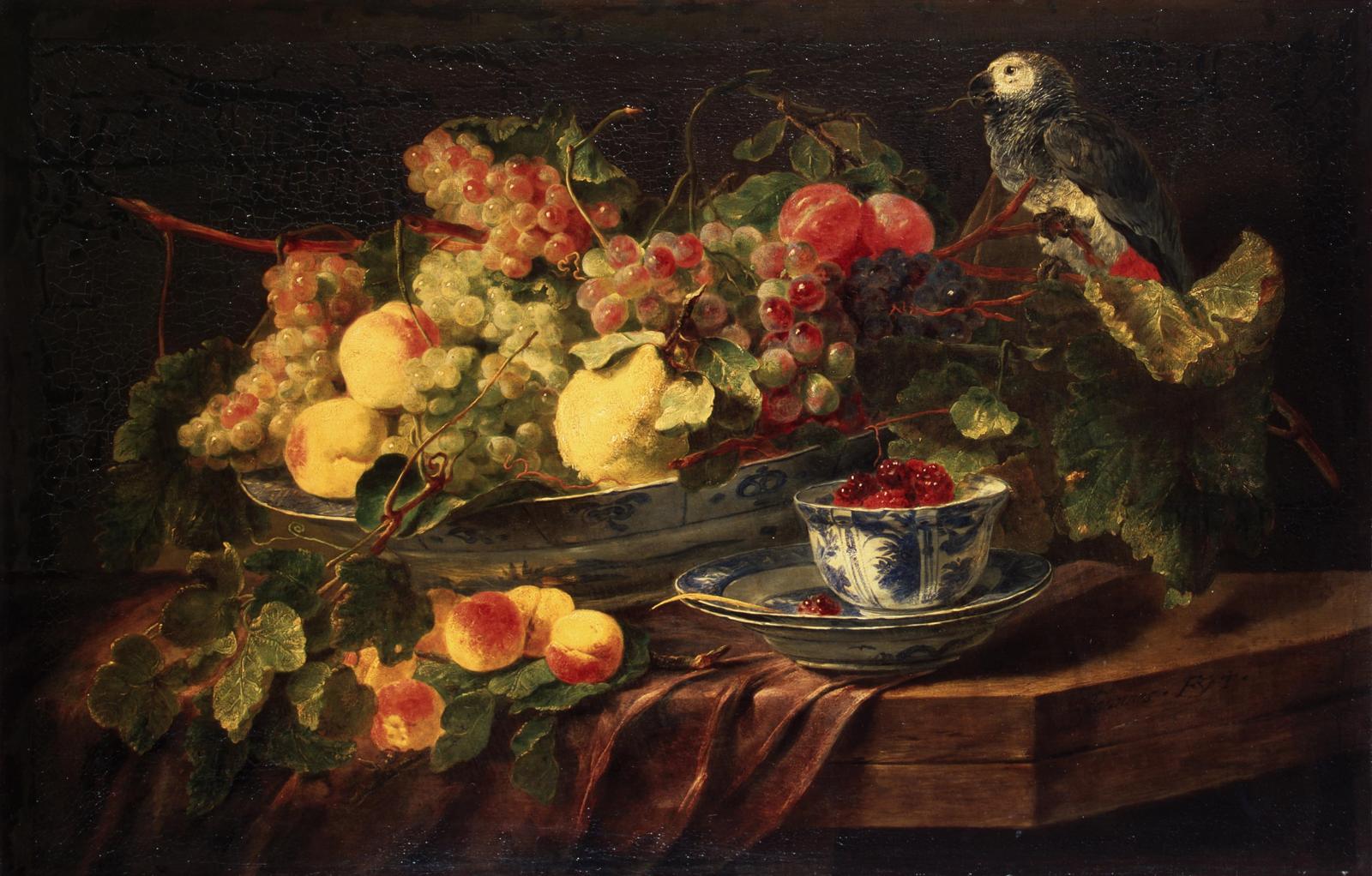 Still­life with Fruits and Parrot by Jan Fyt