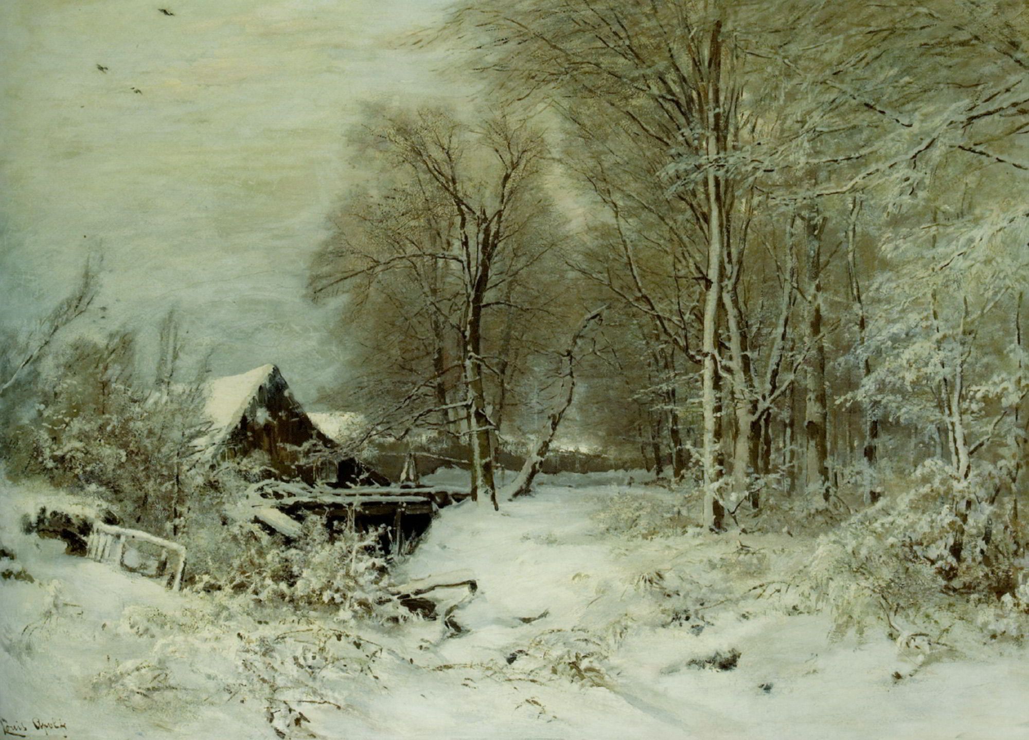 A Cottage in a Snowy Landscape by Louis Apol