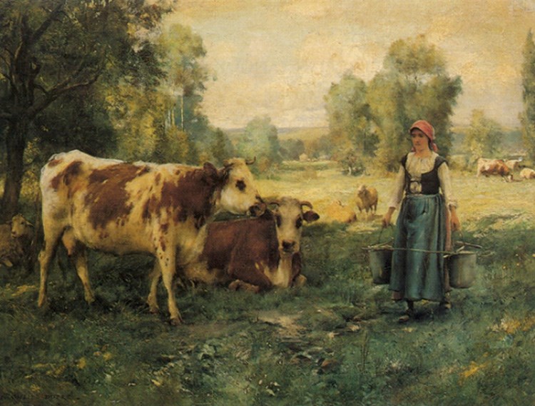 A Milk Maid with Cows and Sheep by Julien Dupre