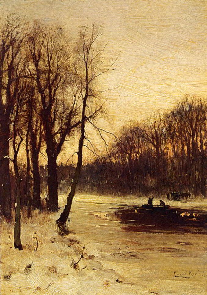 Figures In A Winter Landscape At Dusk by Louis Apol