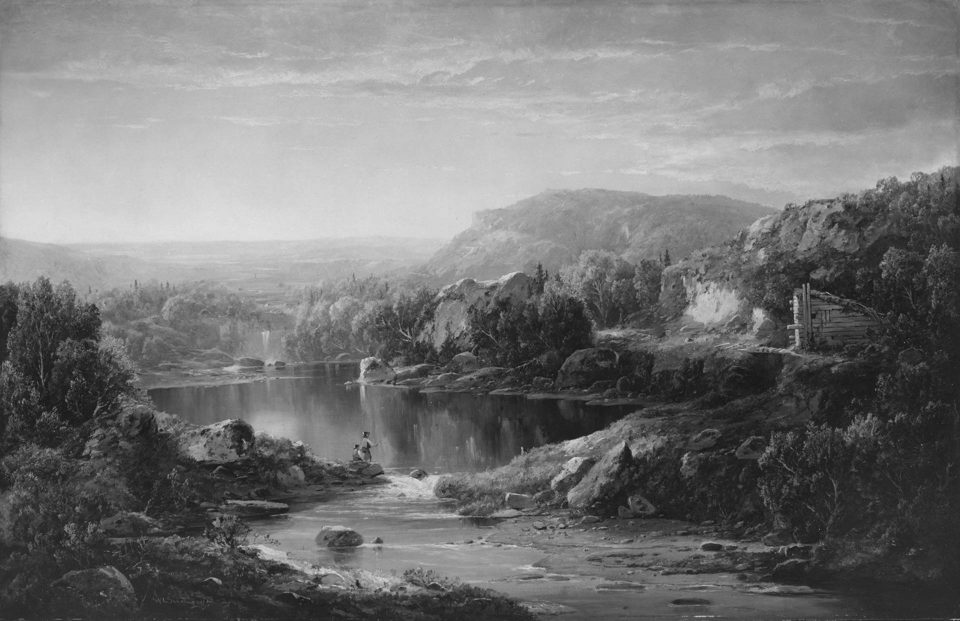 Landscape with Waterfall and Figures by William Louis Sonntag